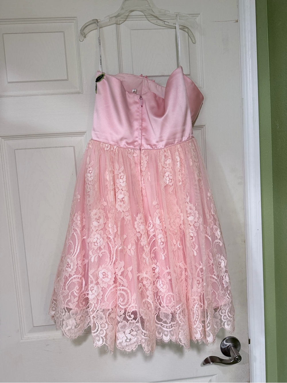 Sherri Hill Light Pink Strapless Gown with Floral Embroidery - Picture 4 of 4